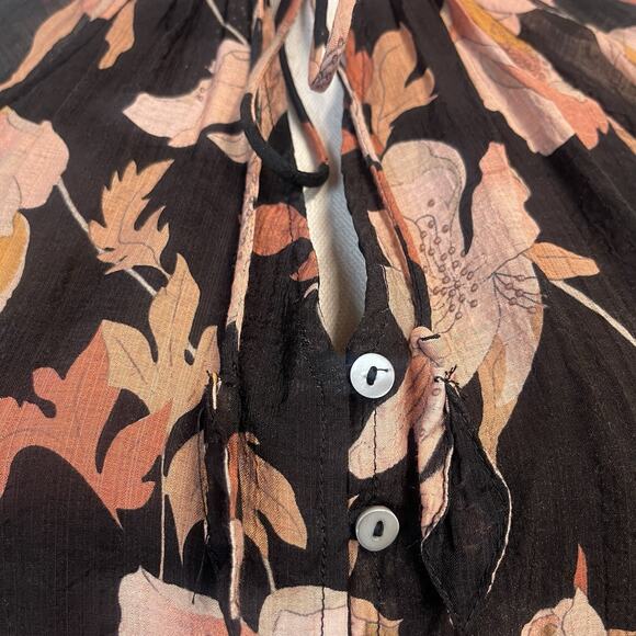 Fate Poet Blouse sz Small Black Brown Peach Floral Anthropologie Cottage Core #S - Picture 4 of 8